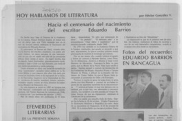 Hacia el centenario del nacimiento del escritor Eduardo Barrios Hacia el centenario del nacimiento del escritor Eduardo Barrios