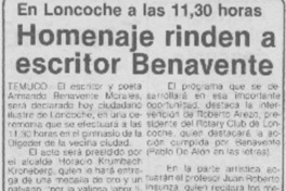 Homenaje rinden a escritor Benavente Homenaje rinden a escritor Benavente