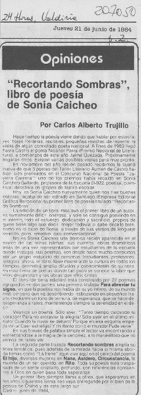 "Recortando sombras", libro de poesía de Sonia Caicheo "Recortando sombras", libro de poesía de Sonia Caicheo