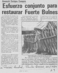 Esfuerzo conjunto para restaurar Fuerte Bulnes Esfuerzo conjunto para restaurar Fuerte Bulnes