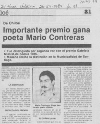 Importante premio gana poeta Mario Contreras Importante premio gana poeta Mario Contreras