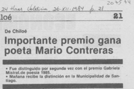 Importante premio gana poeta Mario Contreras Importante premio gana poeta Mario Contreras