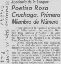 Poetisa Rosa Cruchaga, primera miembro de número Poetisa Rosa Cruchaga, primera miembro de número