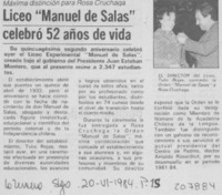 Liceo "Manuel de Salas" celebró 52 años de vida Liceo "Manuel de Salas" celebró 52 años de vida
