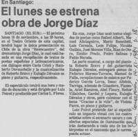 El Lunes se estrena obra de Jorge Díaz El Lunes se estrena obra de Jorge Díaz
