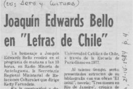 Joaquín Edwards Bello en "Letras de Chile" Joaquín Edwards Bello en "Letras de Chile"