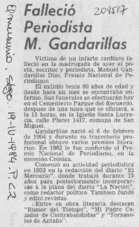 Falleció periodista M. Gandarillas Falleció periodista M. Gandarillas
