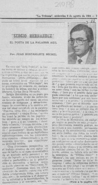 Sergio Hernández, el poeta de la palabra ágil Sergio Hernández, el poeta de la palabra ágil
