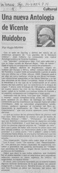 Una nueva Antología de Vicente Huidobro Una nueva Antología de Vicente Huidobro