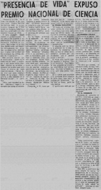 "Presencia de vida" expuso Premio Nacional de Ciencia "Presencia de vida" expuso Premio Nacional de Ciencia