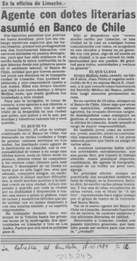 Agente con dotes literarias asumió en Banco de Chile Agente con dotes literarias asumió en Banco de Chile