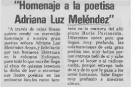 Homenaje a la poetisa Adriana Luz Meléndez Homenaje a la poetisa Adriana Luz Meléndez