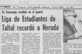 Liga de estudiantes de Taltal recordó a Neruda Liga de estudiantes de Taltal recordó a Neruda