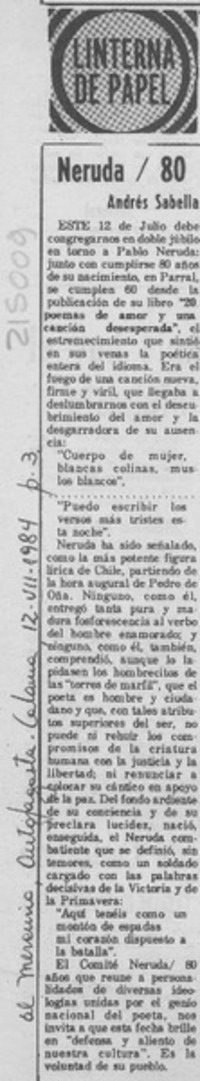 Neruda 80 Neruda 80