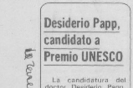 Desiderio Papp, candidato a premio UNESCO. Desiderio Papp, candidato a premio UNESCO.