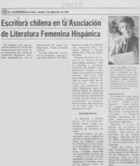 Escritora chilena en la Asociación de Literatura Femenina Hispánica Escritora chilena en la Asociación de Literatura Femenina Hispánica