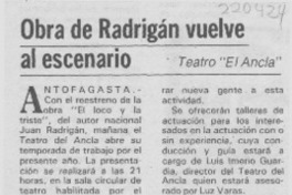 Obra de Radrigán vuelve al escenario Obra de Radrigán vuelve al escenario