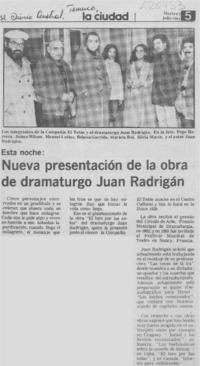 Nueva presentación de la obra de dramaturgo Juan Radrigán Nueva presentación de la obra de dramaturgo Juan Radrigán