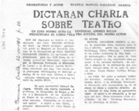 Dictarán charla sobre teatro. Dictarán charla sobre teatro.