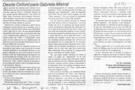 Desde Oxford para Gabriela Mistral Desde Oxford para Gabriela Mistral