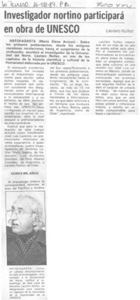 Investigador nortino participará en obra de UNESCO. Investigador nortino participará en obra de UNESCO.