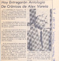 Hoy entregarán antología de crónicas de Alex Barela Hoy entregarán antología de crónicas de Alex Barela