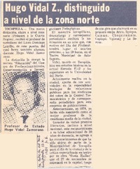 Hugo Vidal Z., distinguido a nivel de la zona norte. Hugo Vidal Z., distinguido a nivel de la zona norte.