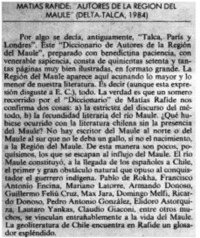 Matías Rafide:"Autores de la Región del Maule" (Deta-Talca 1984) Matías Rafide:"Autores de la Región del Maule" (Deta-Talca 1984)