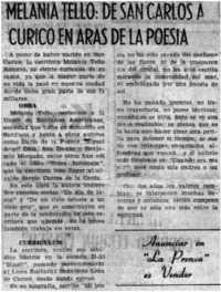 Melania Tello: de San Carlos a Curicó en aras de la poesía. Melania Tello: de San Carlos a Curicó en aras de la poesía.