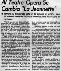 Al teatro opera se cambia "La Jeannette". Al teatro opera se cambia "La Jeannette".