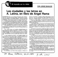 Las ciudades y la sletras en A. Latina, en libro de Angel Rama Las ciudades y la sletras en A. Latina, en libro de Angel Rama
