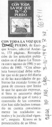 Con toda la voz que puedo. Con toda la voz que puedo.