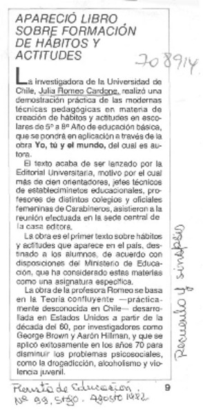 Apareció libro sobre formación de hábitos y actitudes.