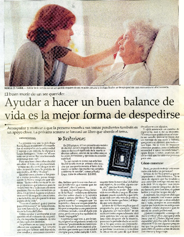 Ayudar a hacer un buen balance de vida es la mejor forma de despedirse  [artículo] María Paz Carvajal.