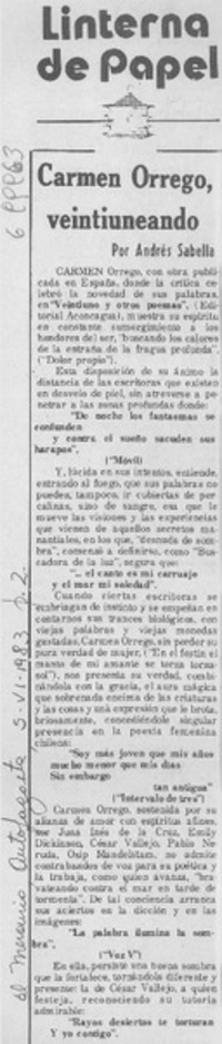 Carmen Orrego, veintiuneando