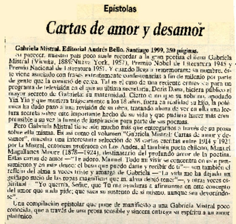 Cartas de amor y desamor  [artículo]