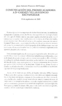 Comunicación del Premio Academia a Da. Carmen Villavicencio Ebensperger