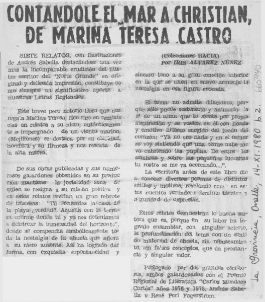 Contándole el mar a Christian, de Marina Teresa Castro