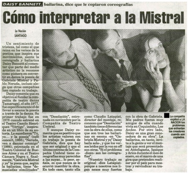 Daisy Bannett, bailarina, dice que le copiaron coreografías, "Cómo interpretar a la Mistral".