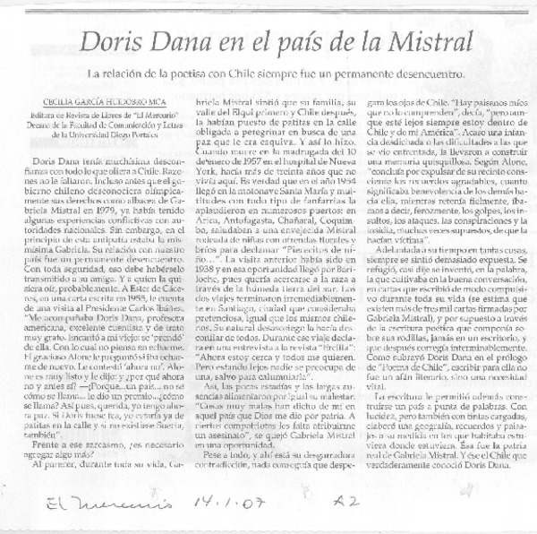 Doris Dana en el país de la Mistral