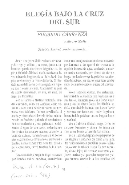 Elegía bajo la cruz del sur