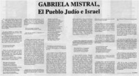 Gabriela Mistral, el pueblo judío e Israel
