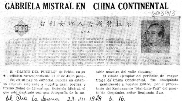 Gabriela Mistral en China continental.