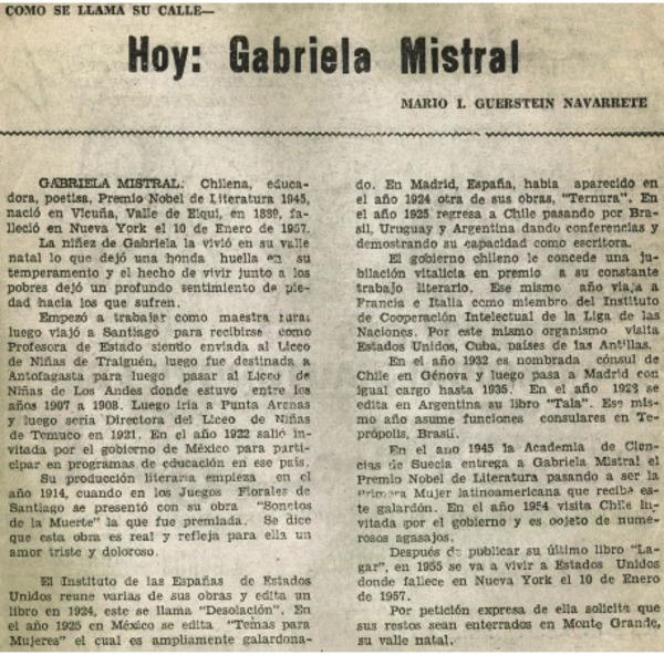 Hoy: Gabriela Mistral
