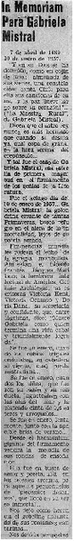 In memoriam para Gabriela Mistral