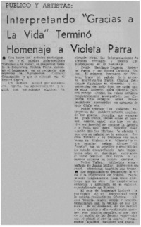 Interpretando "Gracias a la vida" terminó homenaje a Violeta Parra.