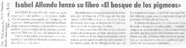 Isabel Allende lanzó su libro "El bosque de los pigmeos"