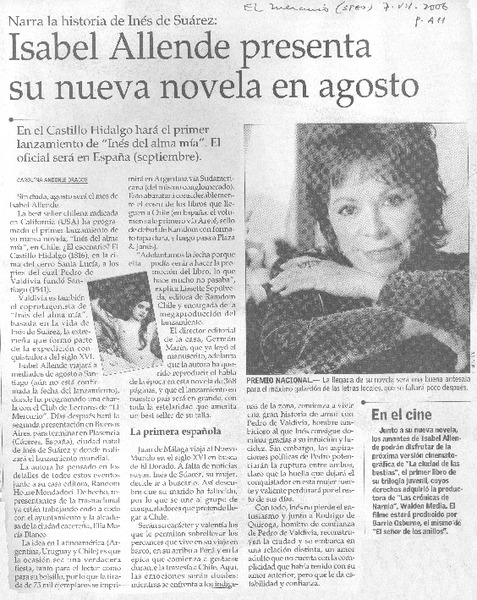 Isabel Allende presenta su nueva novela en agosto