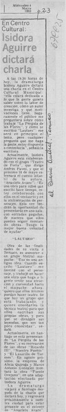 Isidora Aguirre dictará charla.