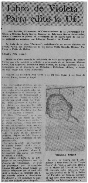 Libro de Violeta Parra editó la UC.